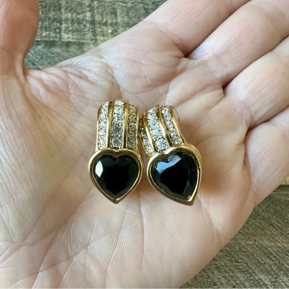 Vintage Nina Ricci Crystal & Heart Earrings - Picture 1 of 7